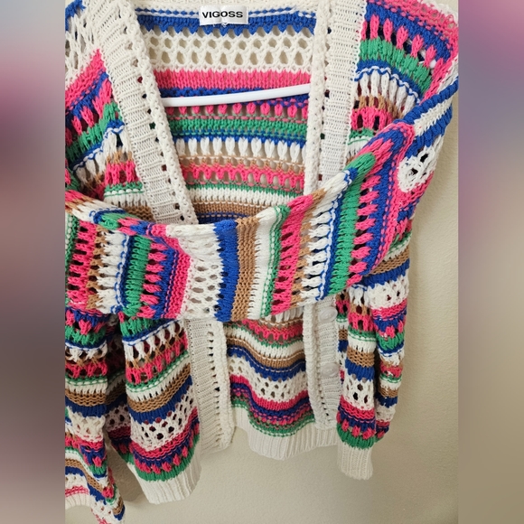 Vigoss crocheted sweater cardigan top M - Picture 3 of 11